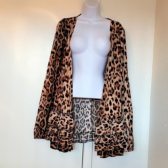 Brand New Leopard Print Ruffle Hem Mini Dress Tunic Coverup - Picture 5 of 9